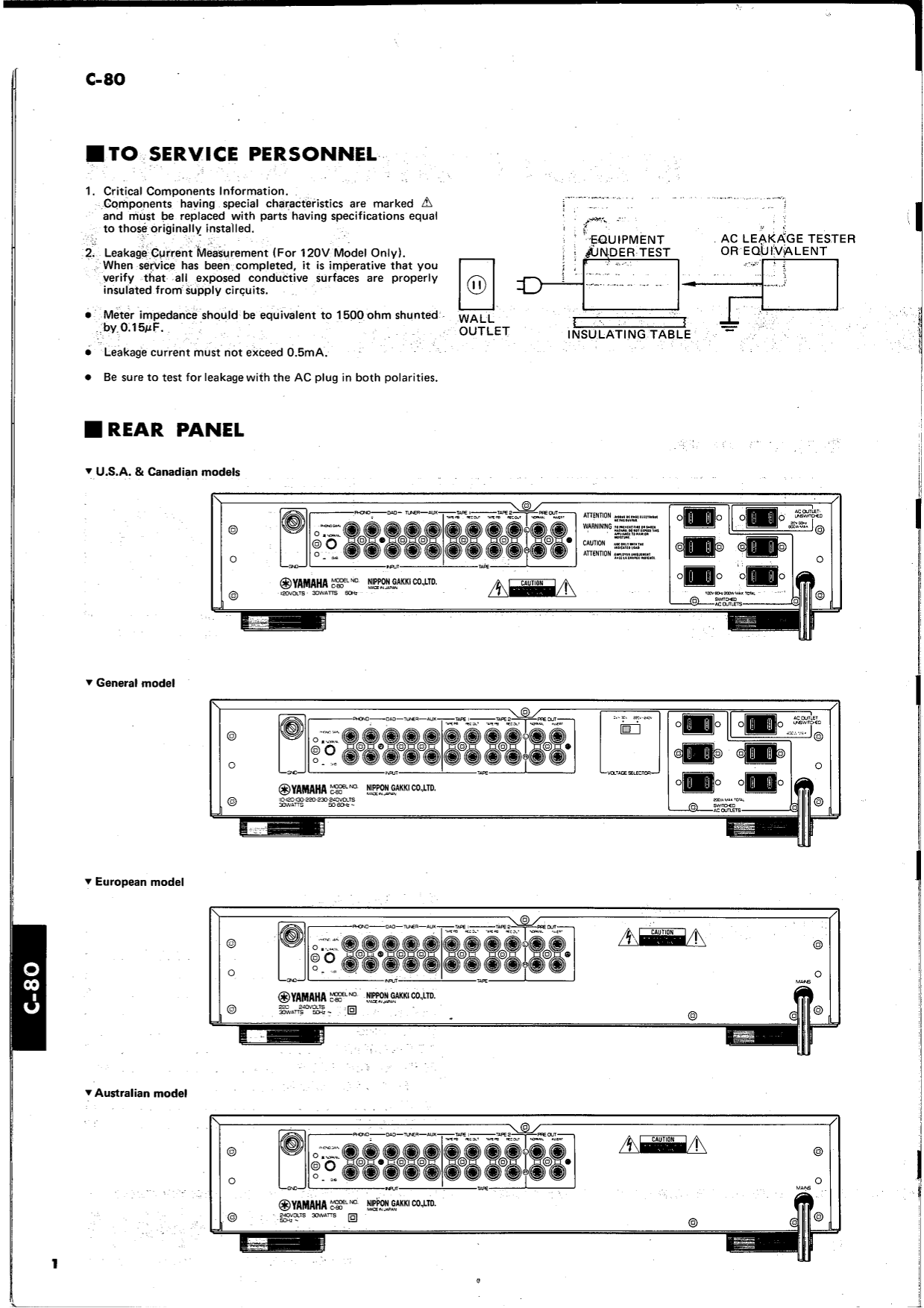 Yamaha C-80 Stereo Control Amplifier Service Manual (Pages: 19)