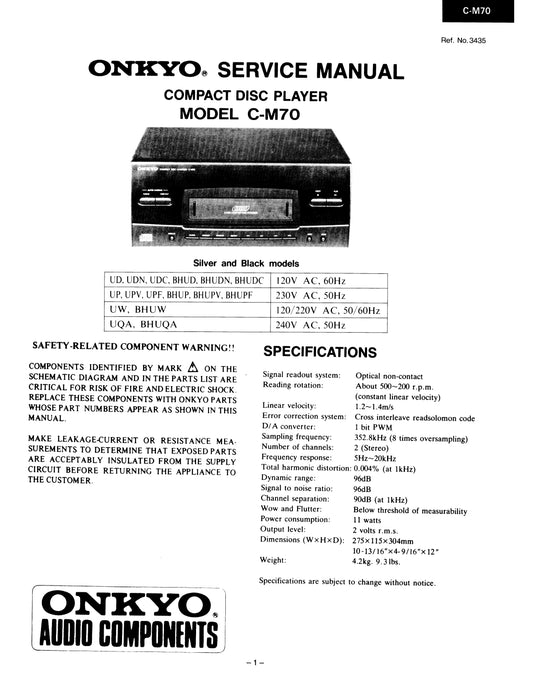 Onkyo C-M70 CD Player Service Manual (Pages: 25)