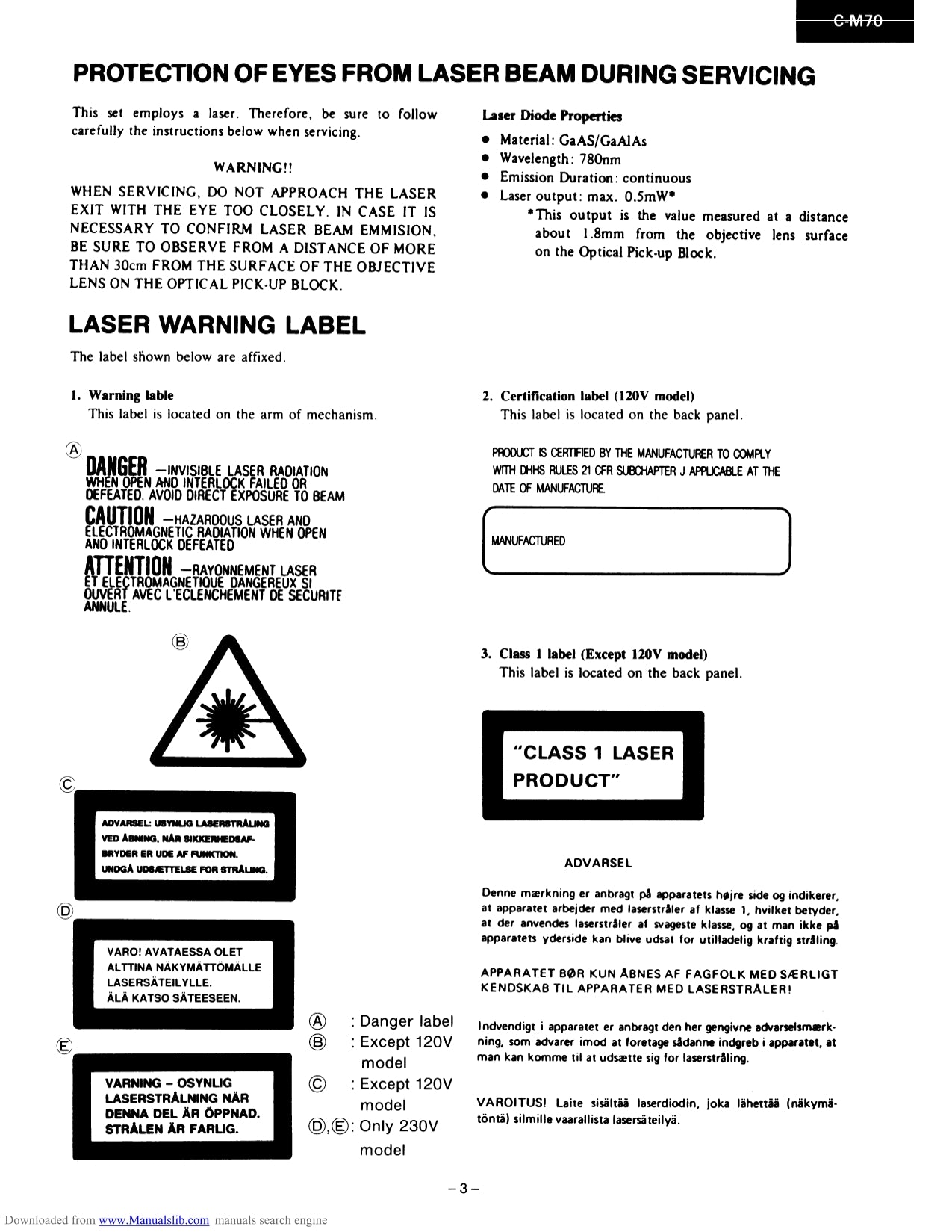 Onkyo C-M70 CD Player Service Manual (Pages: 25)
