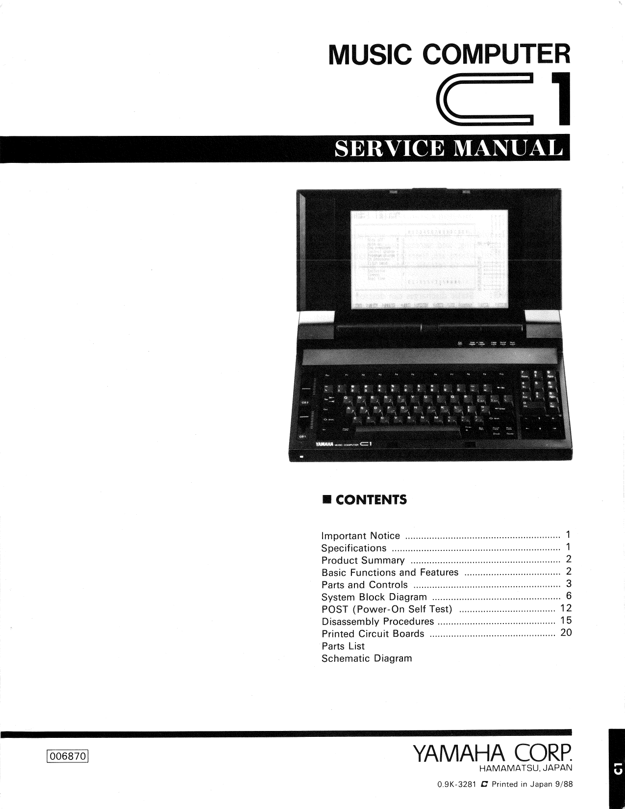 Yamaha C1 Music Computer Service Manual (Pages: 31)