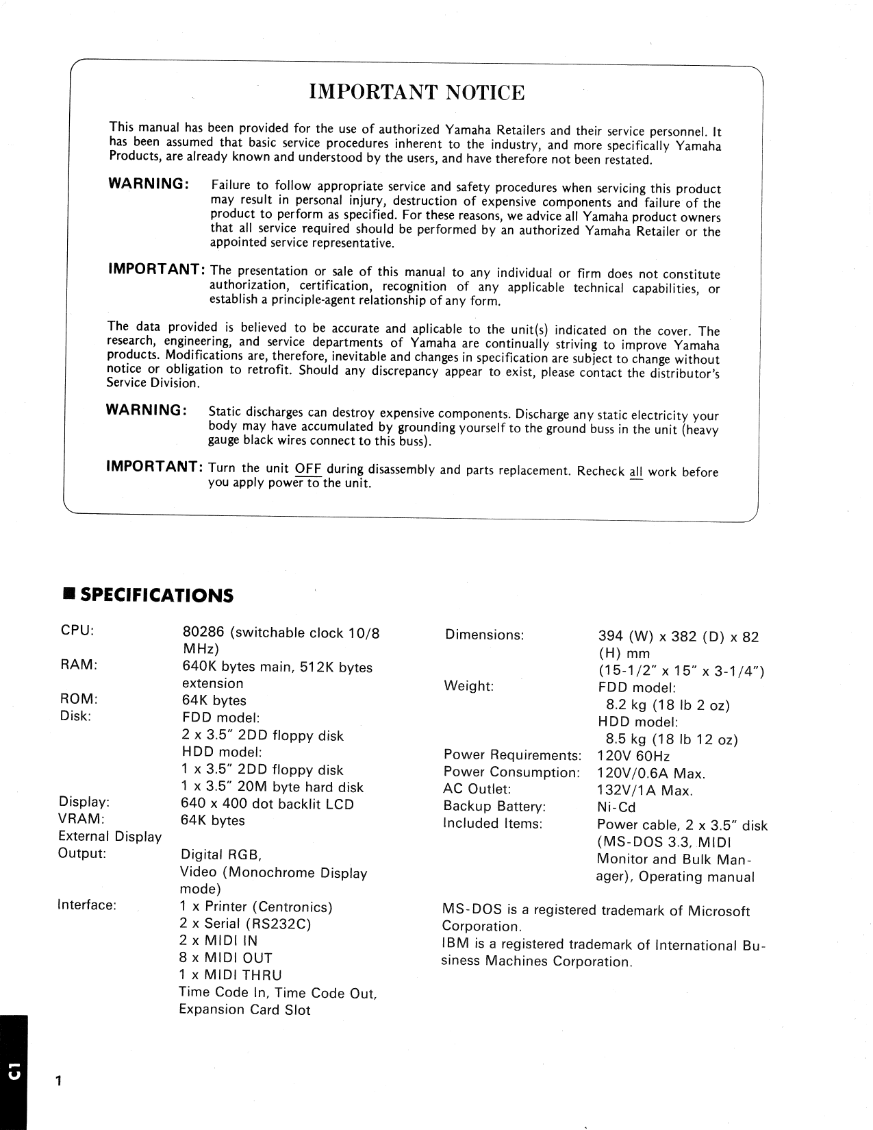 Yamaha C1 Music Computer Service Manual (Pages: 31)