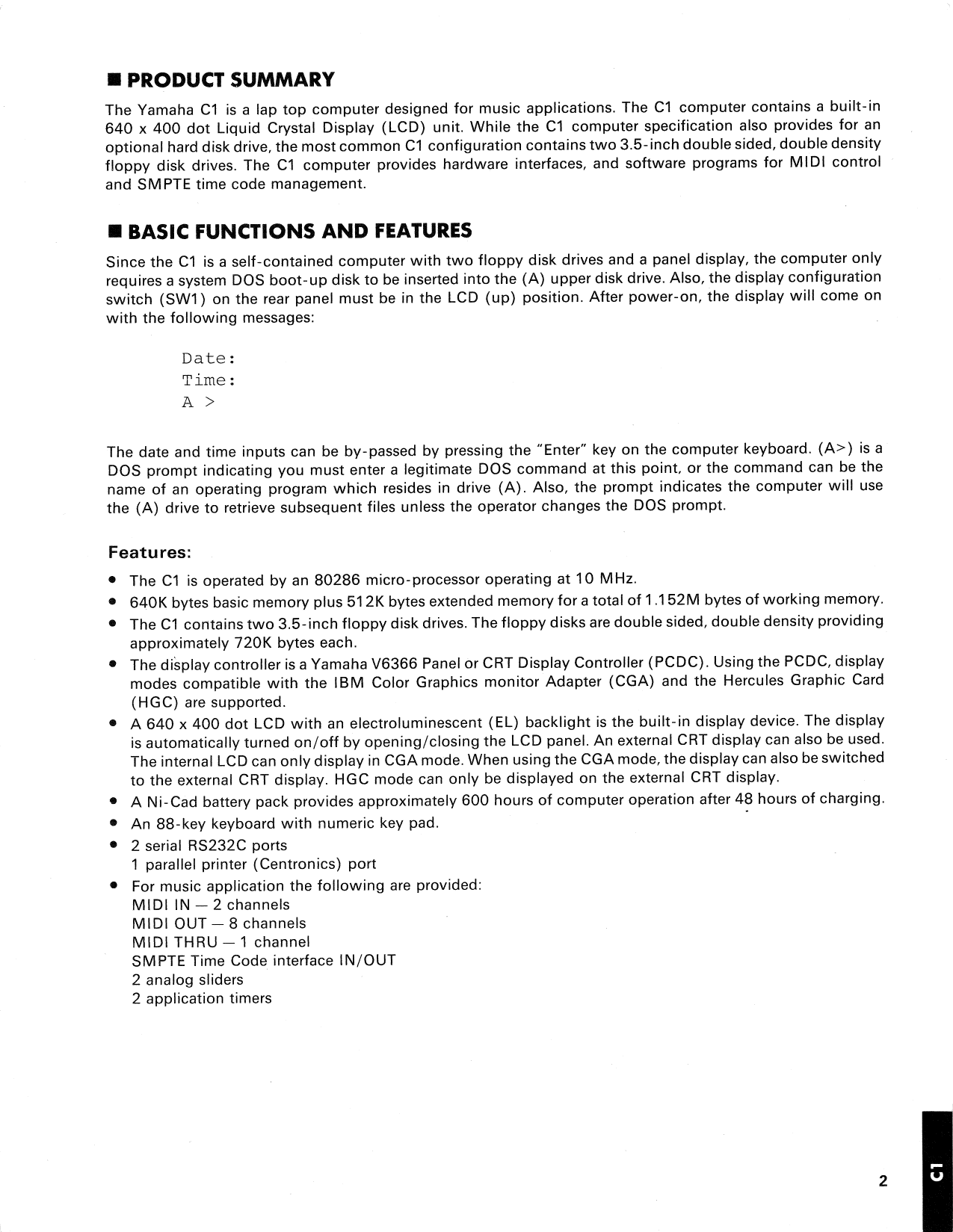 Yamaha C1 Music Computer Service Manual (Pages: 31)
