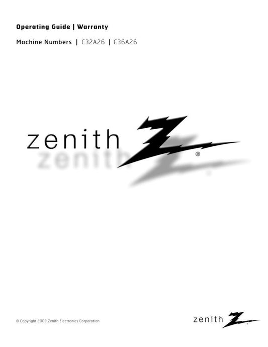 Zenith C32A26 C32A26T C36A26 TV Operating Manual