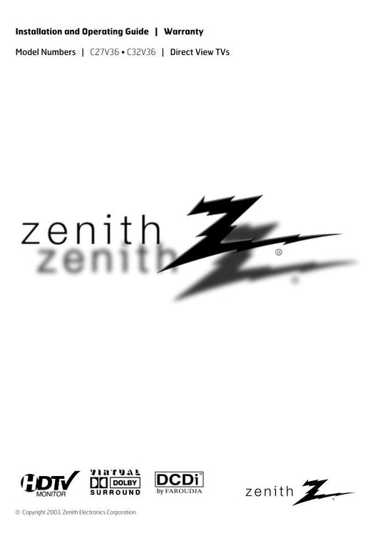 Zenith C27V36 C32V36 TV Operating Manual