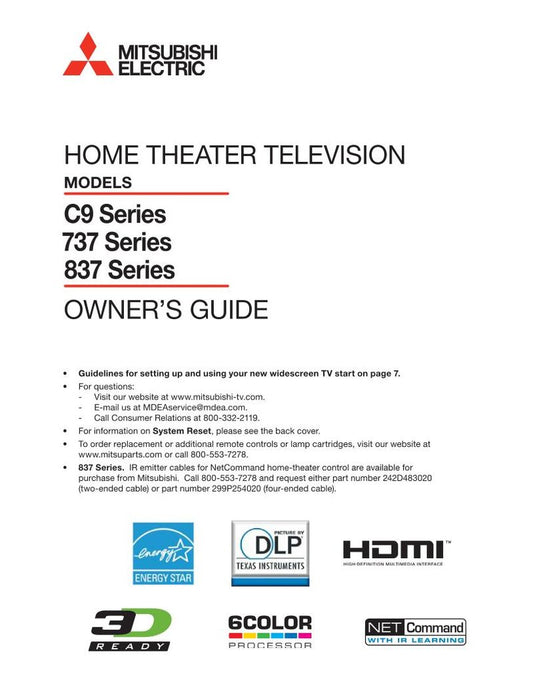 Mitsubishi WD60737 WD60 C 9 WD65737 TV Operating Manual