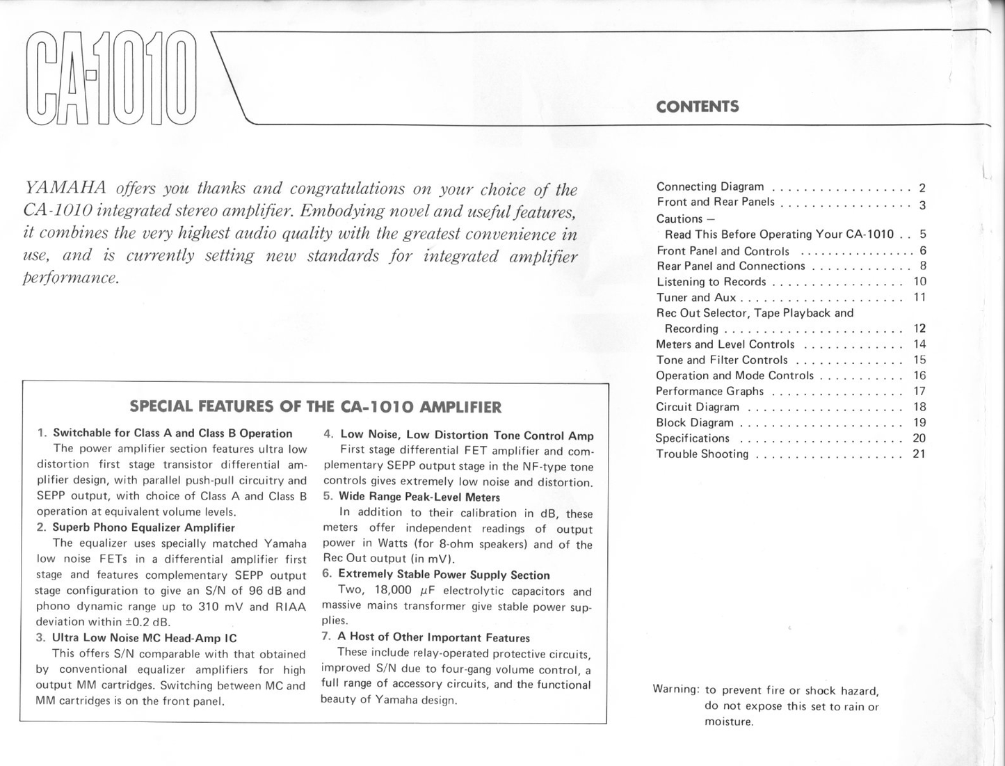 Yamaha CA-1010 Amplifier Owner's/ User Manual (Pages: 22)