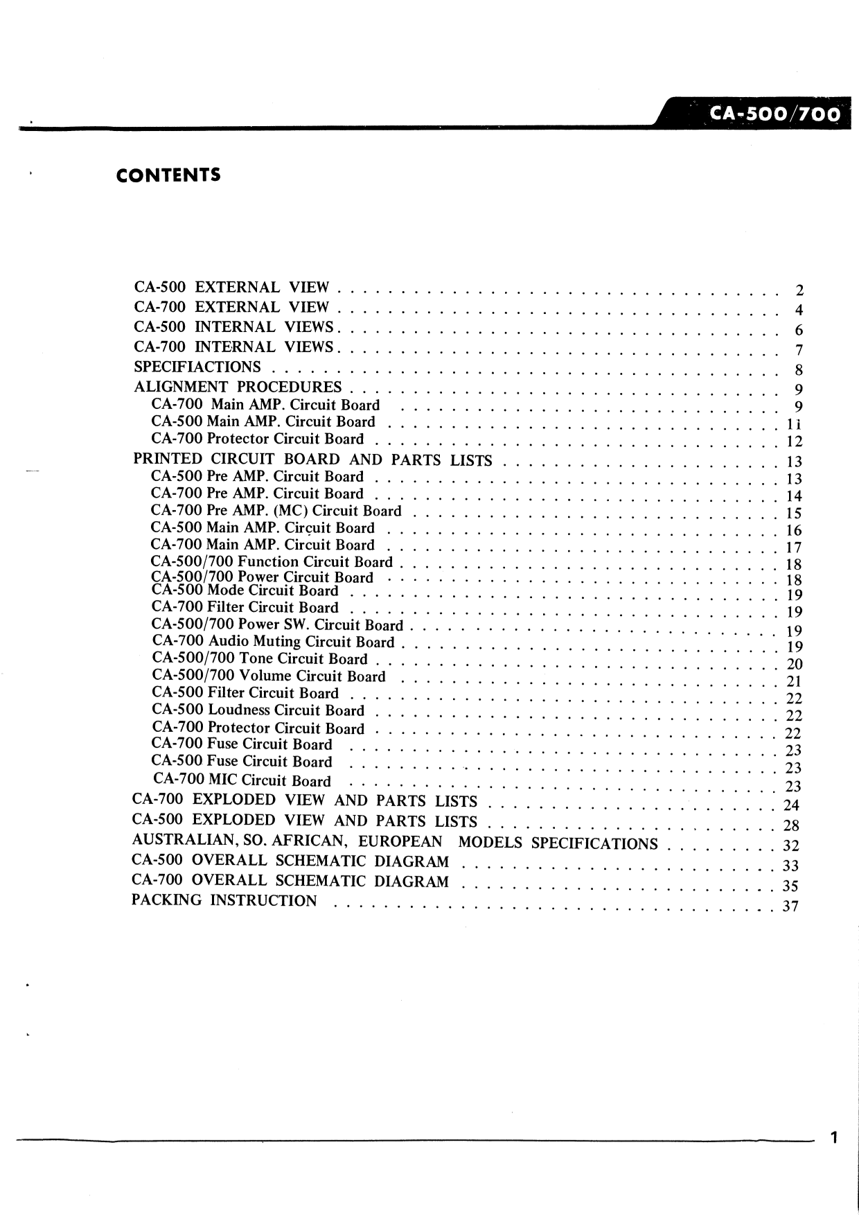 Yamaha CA-500 & CA-700 Stereo Amplifier Service Manual (Pages: 37)