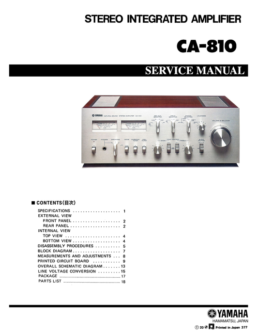 Yamaha CA-810 Amplifier Service Manual (Pages: 21)