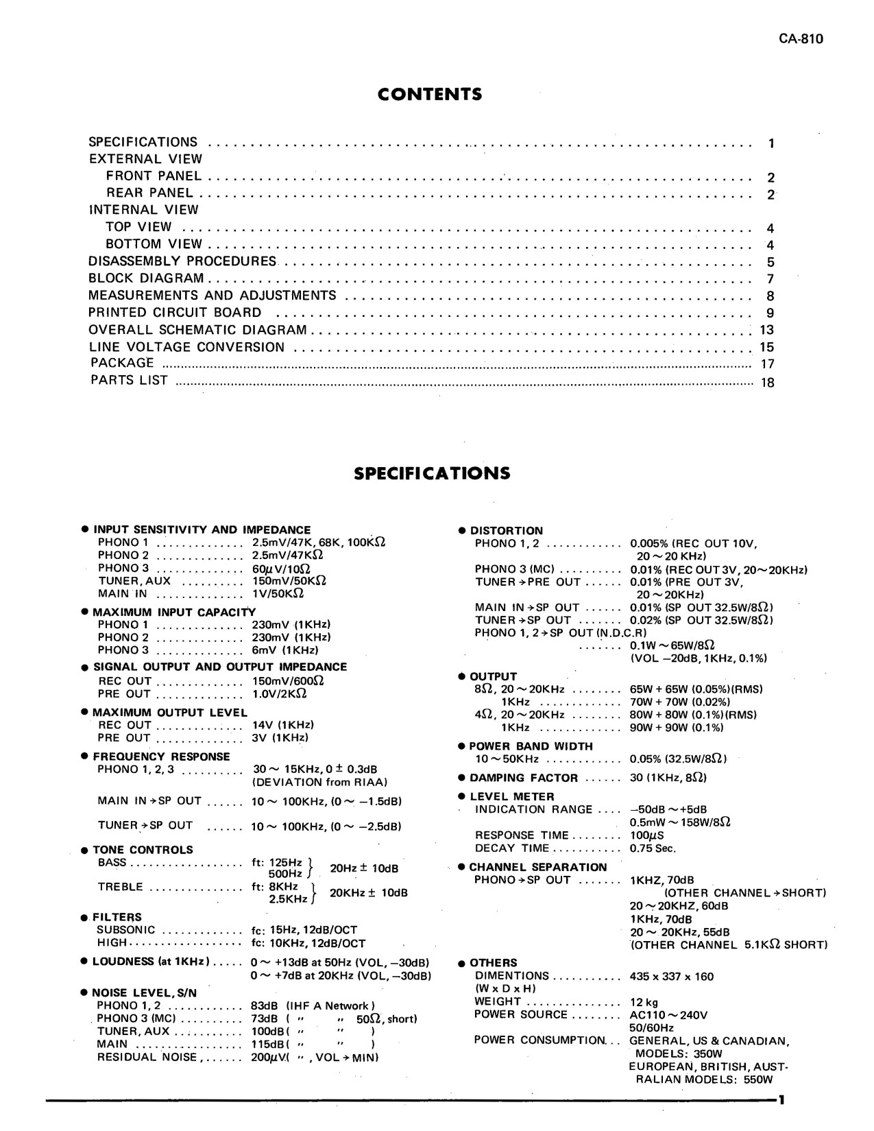 Yamaha CA-810 Amplifier Service Manual (Pages: 21)