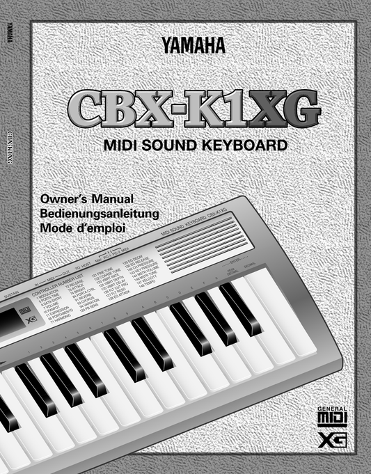 Yamaha CBX-K1XG MIDI Sound Keyboard Owner/ User Manual (Pages: 71)