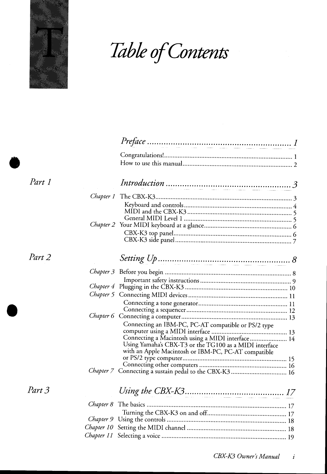 Yamaha CBX-K3 MIDI Keyboard Owner/ User Manual (Pages: 47)