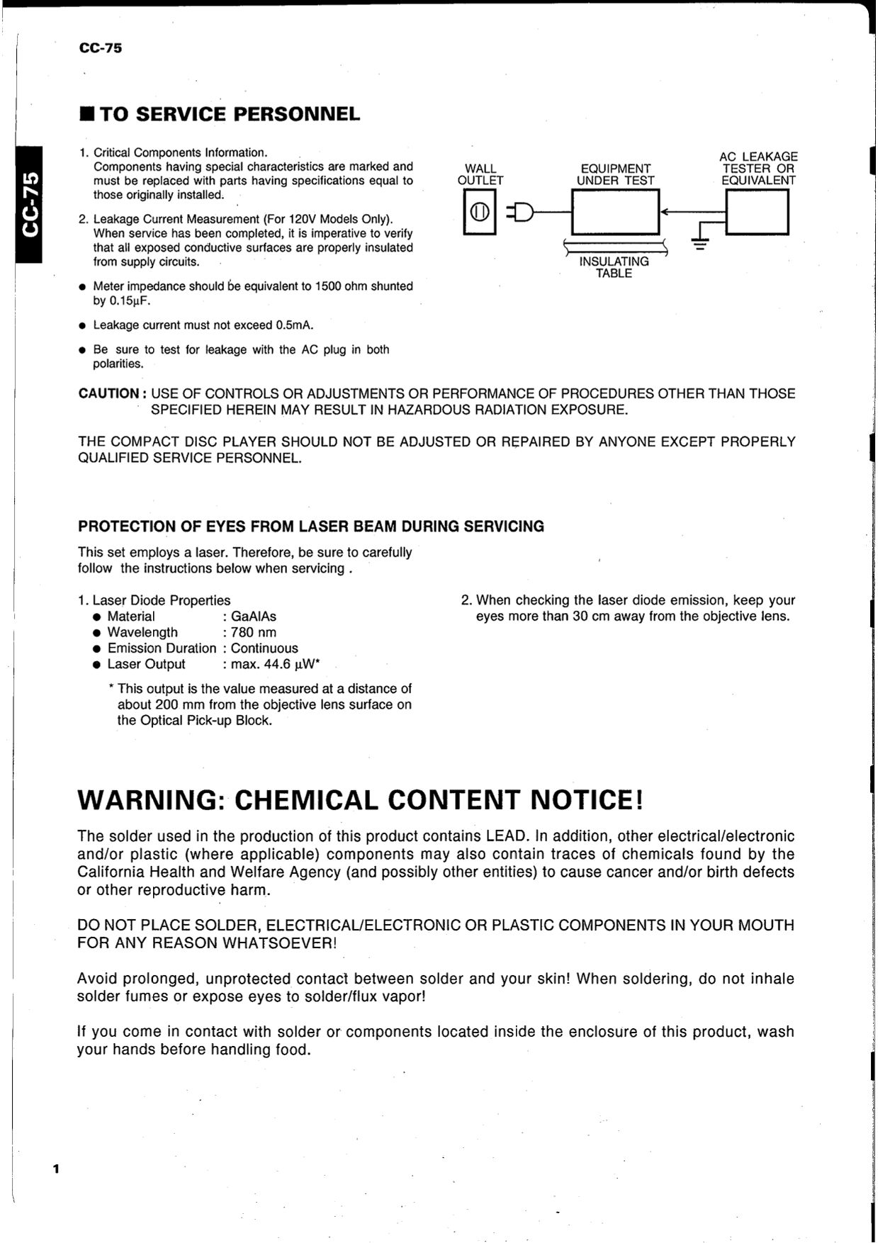 Yamaha CC-75 Audio System Service Manual (Pages: 104)