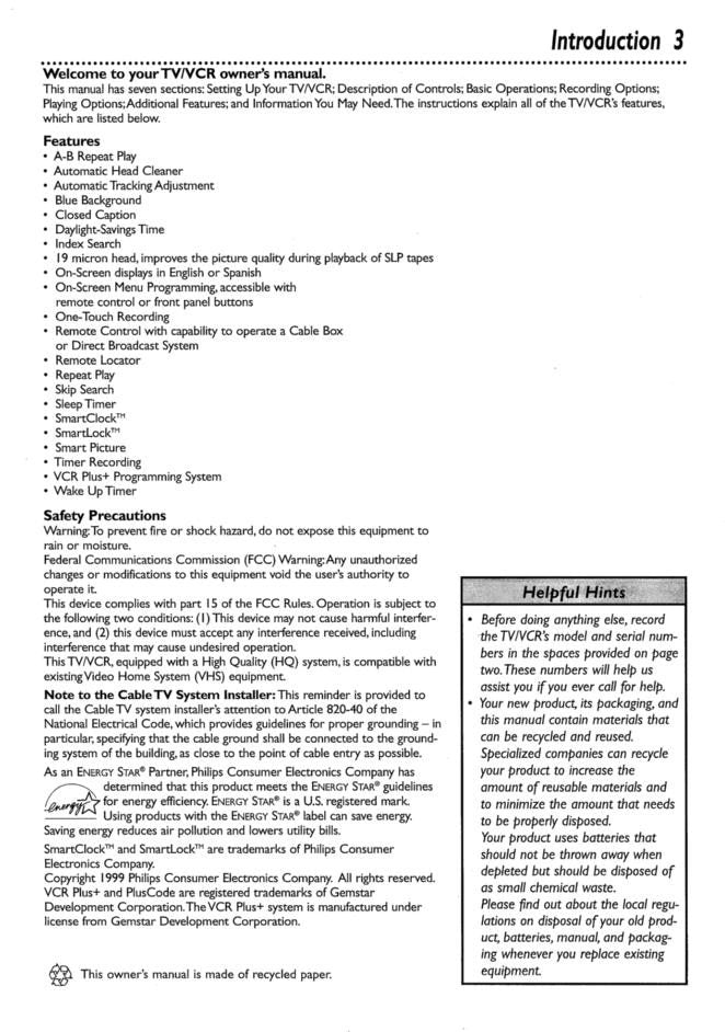 Philips CCA134AT99 VCR Operating Manual