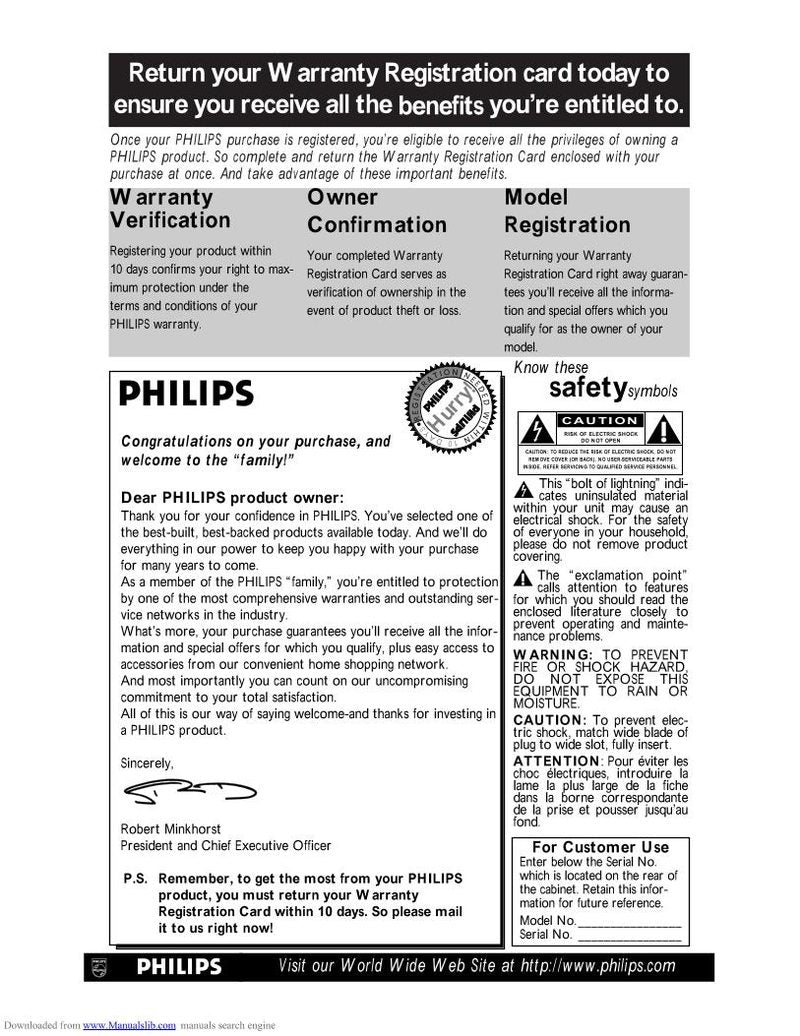 Philips CCC130AT CCC132AT CCC190AT TV/VCR Combo Operating Manual