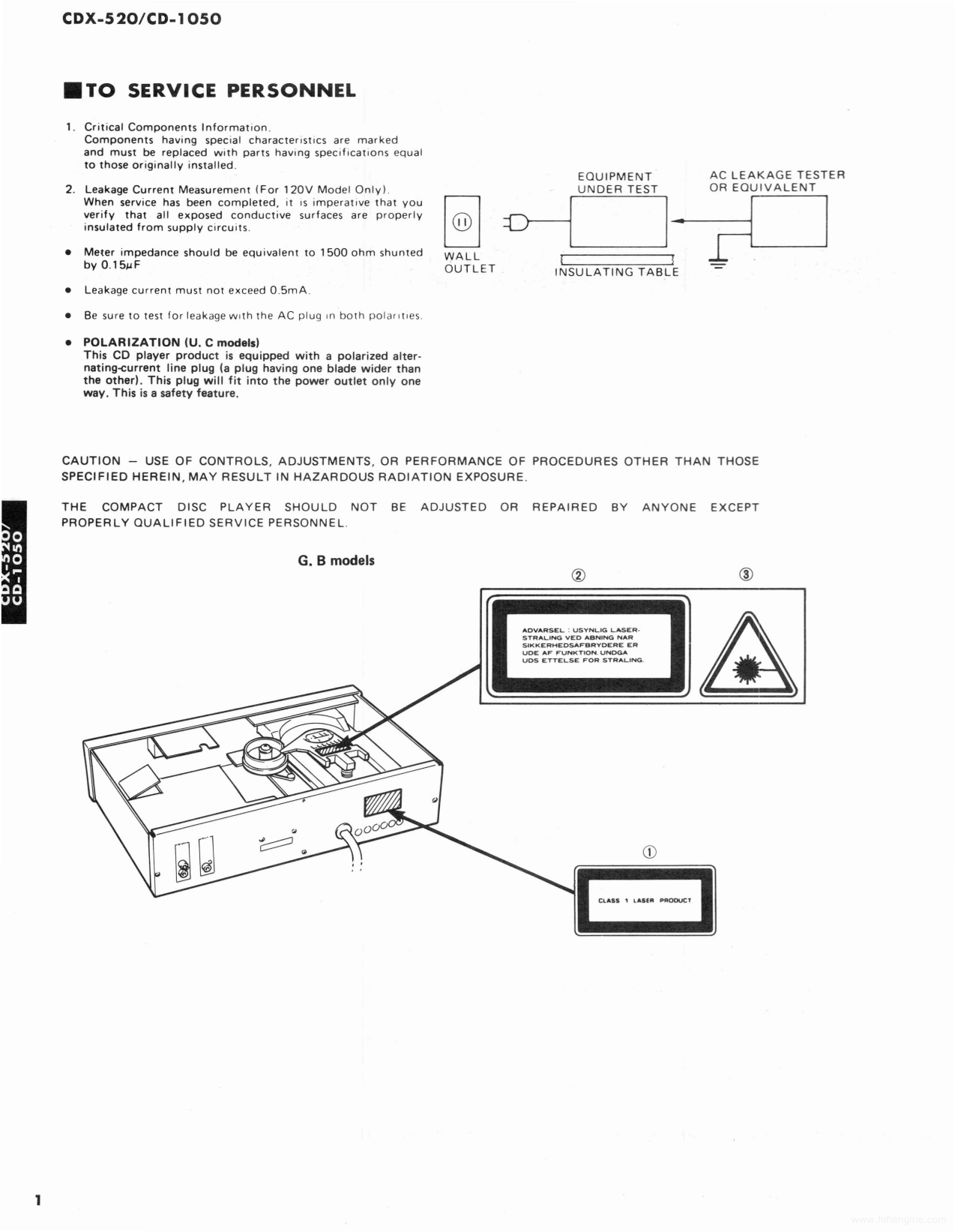 Yamaha CD-1050 & CDX-520 CD Player Service Manual (Pages: 42)
