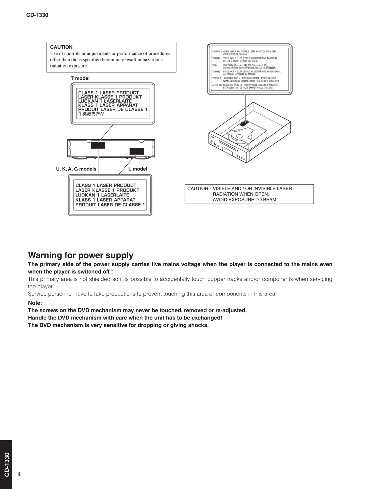 Yamaha CD-1330 & MCS-1330 Stereo CD Player Service Manual (Pages: 56)