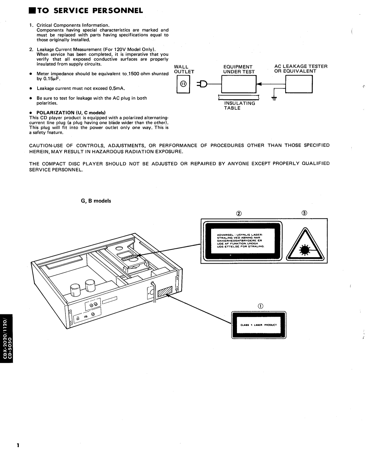 Yamaha CD-5050, CDX-1120 & CDX-2020 CD Player Service Manual (Pages: 61)