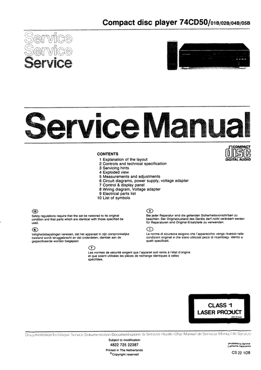 Marantz CD-50 CD Player Service Manual (Pages: 28)