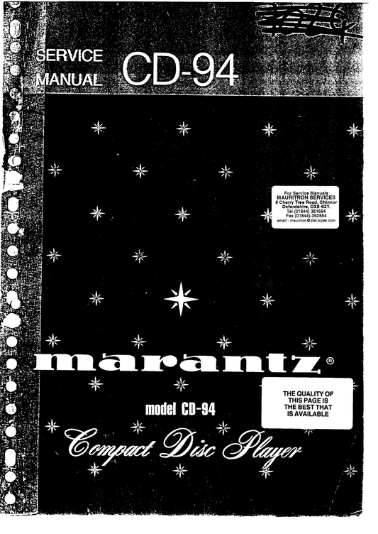 Marantz CD-94 CD Player Service Manual (Pages: 43)