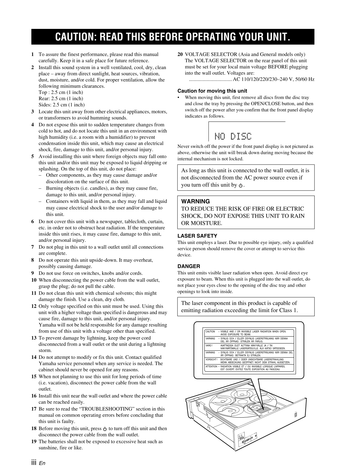 Yamaha CD-C600 CD Player Owner's/ User Manual (Pages: 20)