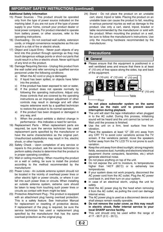 Sharp CDDHS1050P Audio System Operating Manual