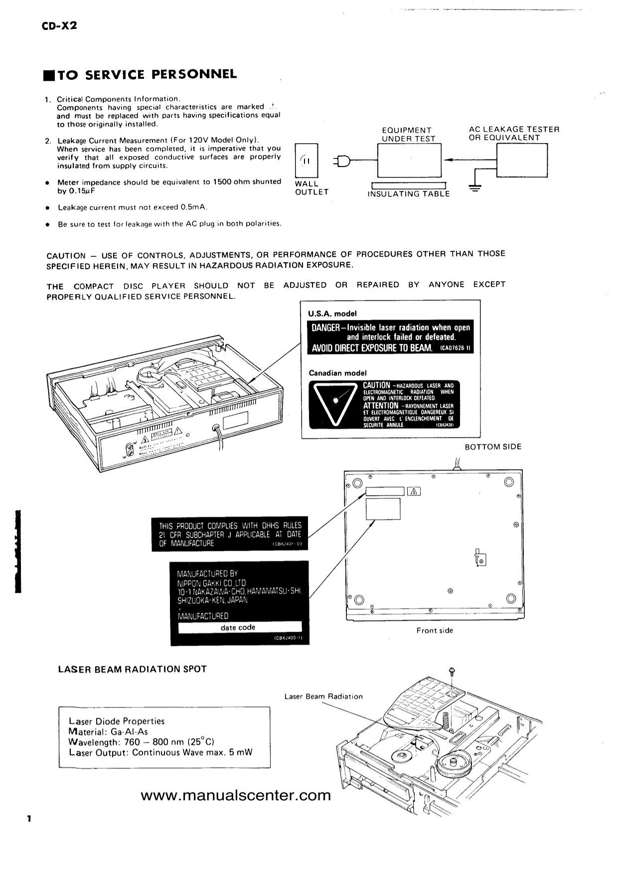 Yamaha CD-X2 CD Player Service Manual (Pages: 40)