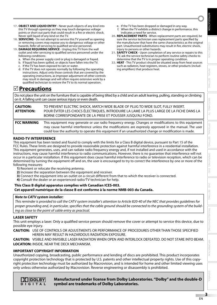 Philips CD130SL8 CMWC13D6 NF102UD TV/DVD Combo Operating Manual