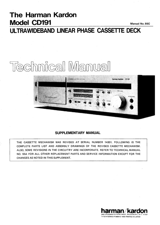 Harman/ Kardon CD191 Ultra Wideband Linear Phase Cassette Deck Service Manual (Pages: 23)