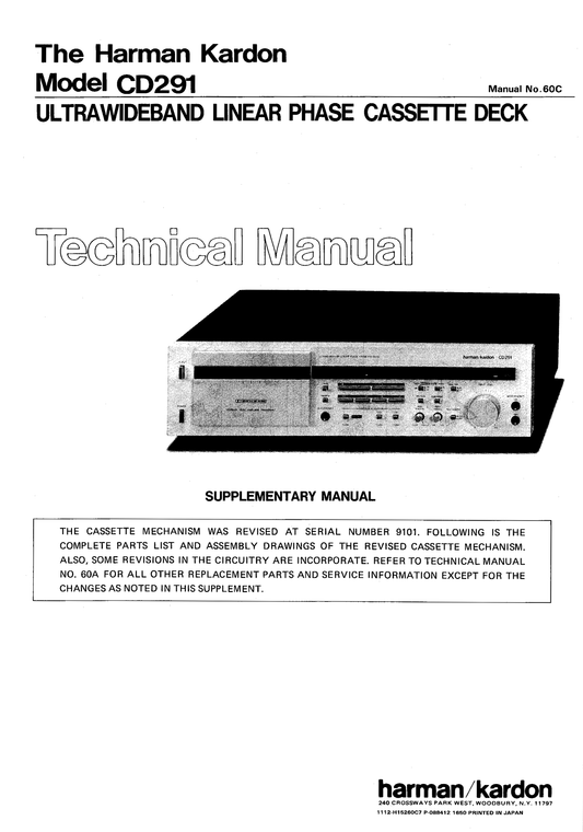 Harman/ Kardon CD291 Ultra Wideband Linear Phase Cassette Deck Service Manual (Pages: 23)