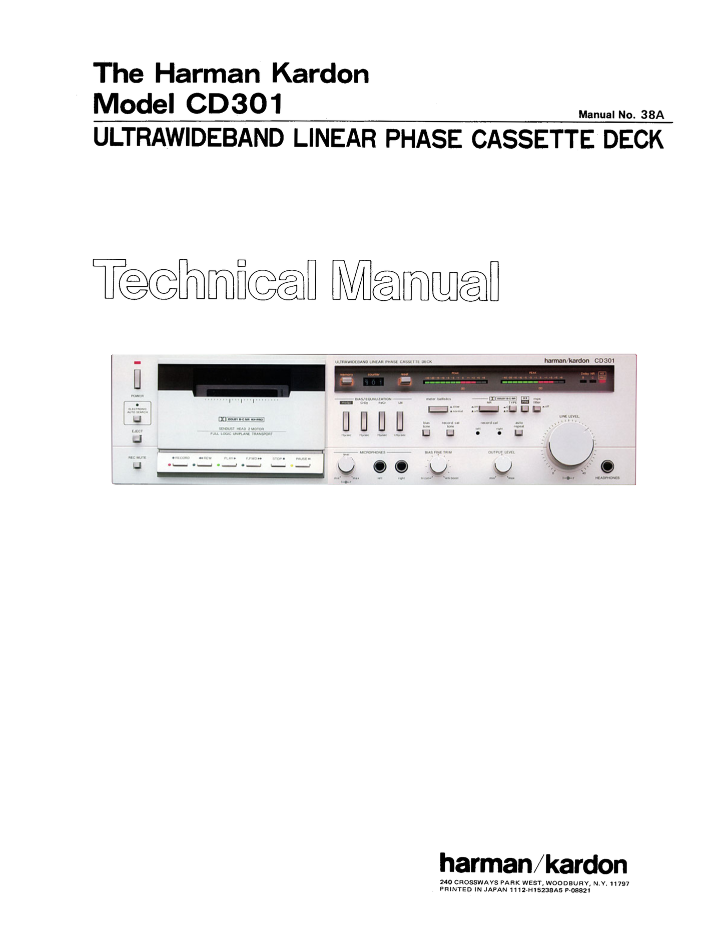 Harman/ Kardon CD301 Ultra Wideband Linear Phase Cassette Deck Owner & Service Manual (Pages: 75)