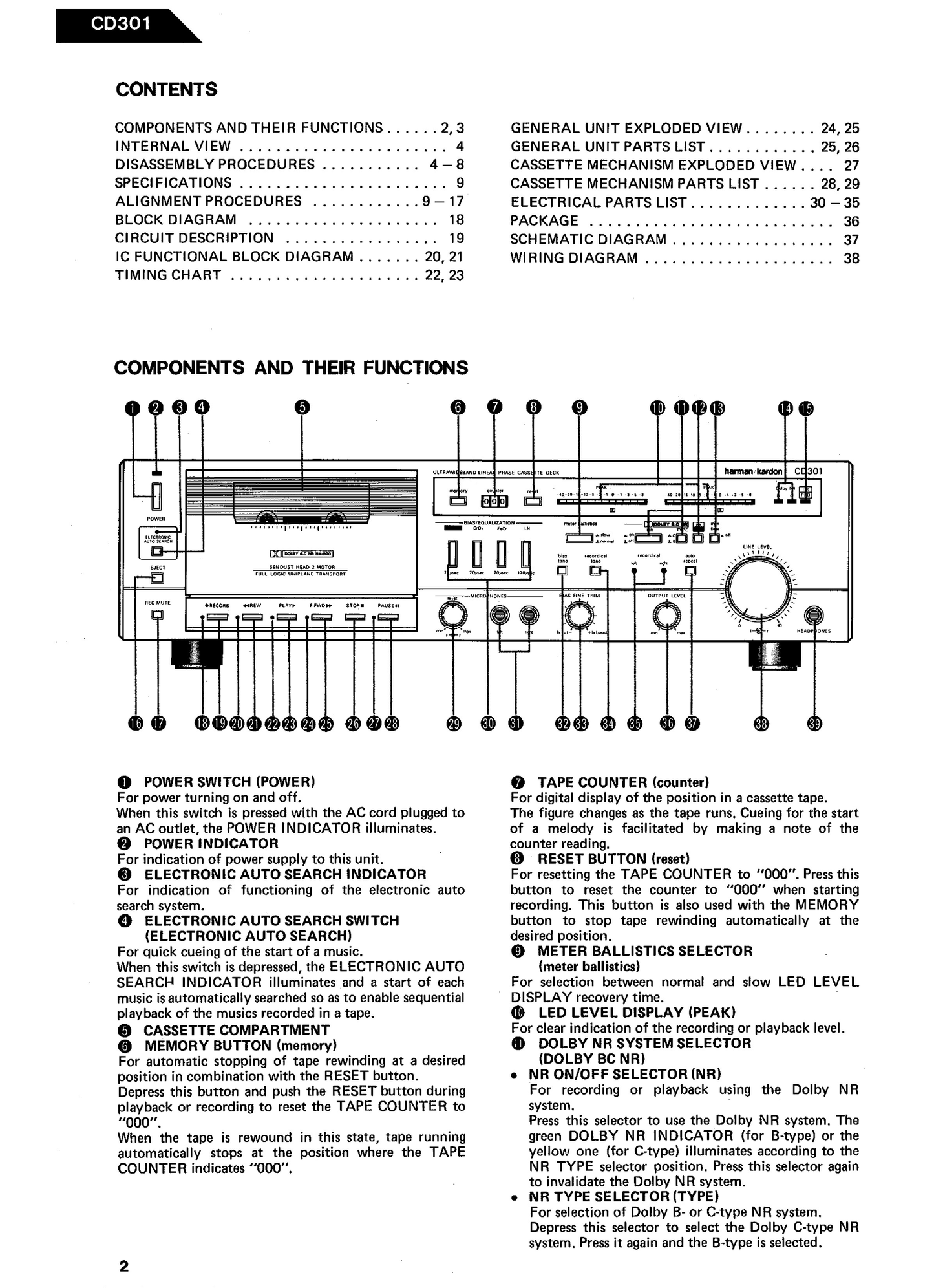 Harman/ Kardon CD301 Ultra Wideband Linear Phase Cassette Deck Owner & Service Manual (Pages: 75)