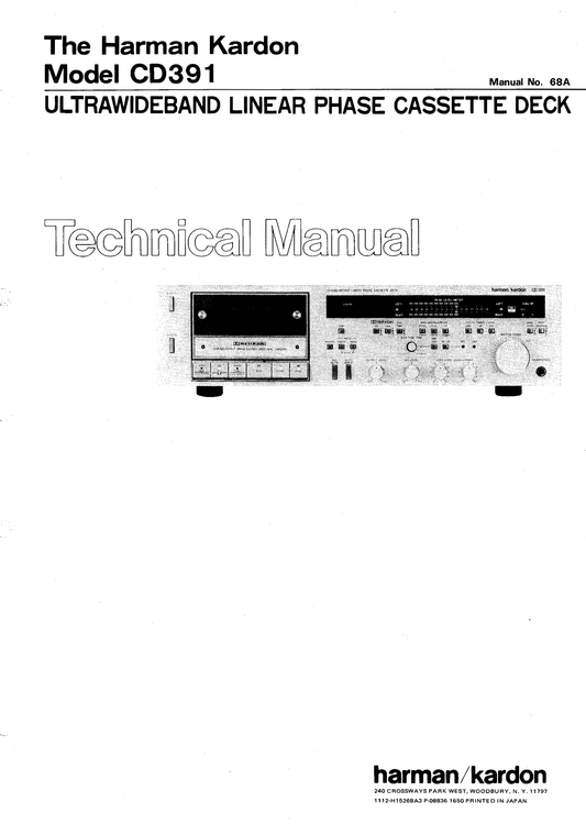 Harman/ Kardon CD391 Ultra Wideband Linear Phase Cassette Deck Service Manual (Pages: 35)