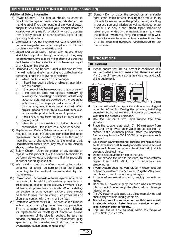 Sharp CDBH950 Audio System Operating Manual