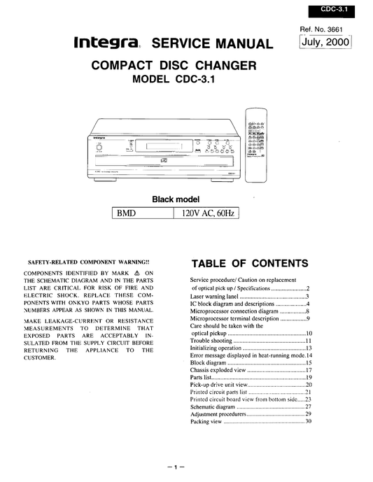 Integra CDC-3.1 CD Player Service Manual (Pages: 23)