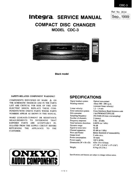 Integra CDC-3 CD Player Service Manual (Pages: 23)