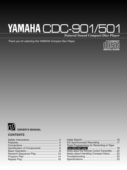 Yamaha CDC-501 & CDC-901 CD Player Owner's/ User Manual (Pages: 24)