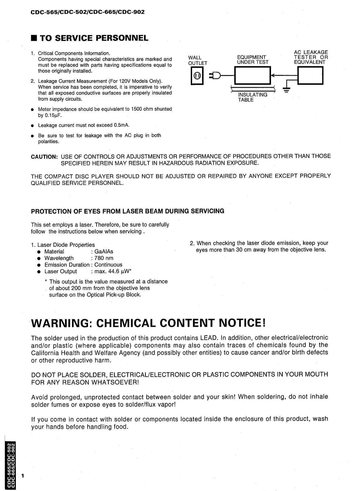 Yamaha CDC-502, CDC-565, CDC-665 & CDC-902 CD Player Service Manual (Pages: 42)