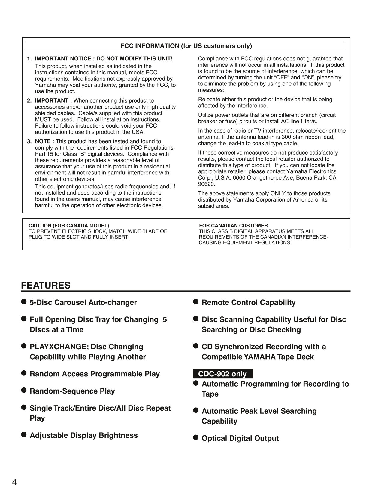 Yamaha CDC-502 & CDC-902 CD Player Owner's/ User Manual (Pages: 24)