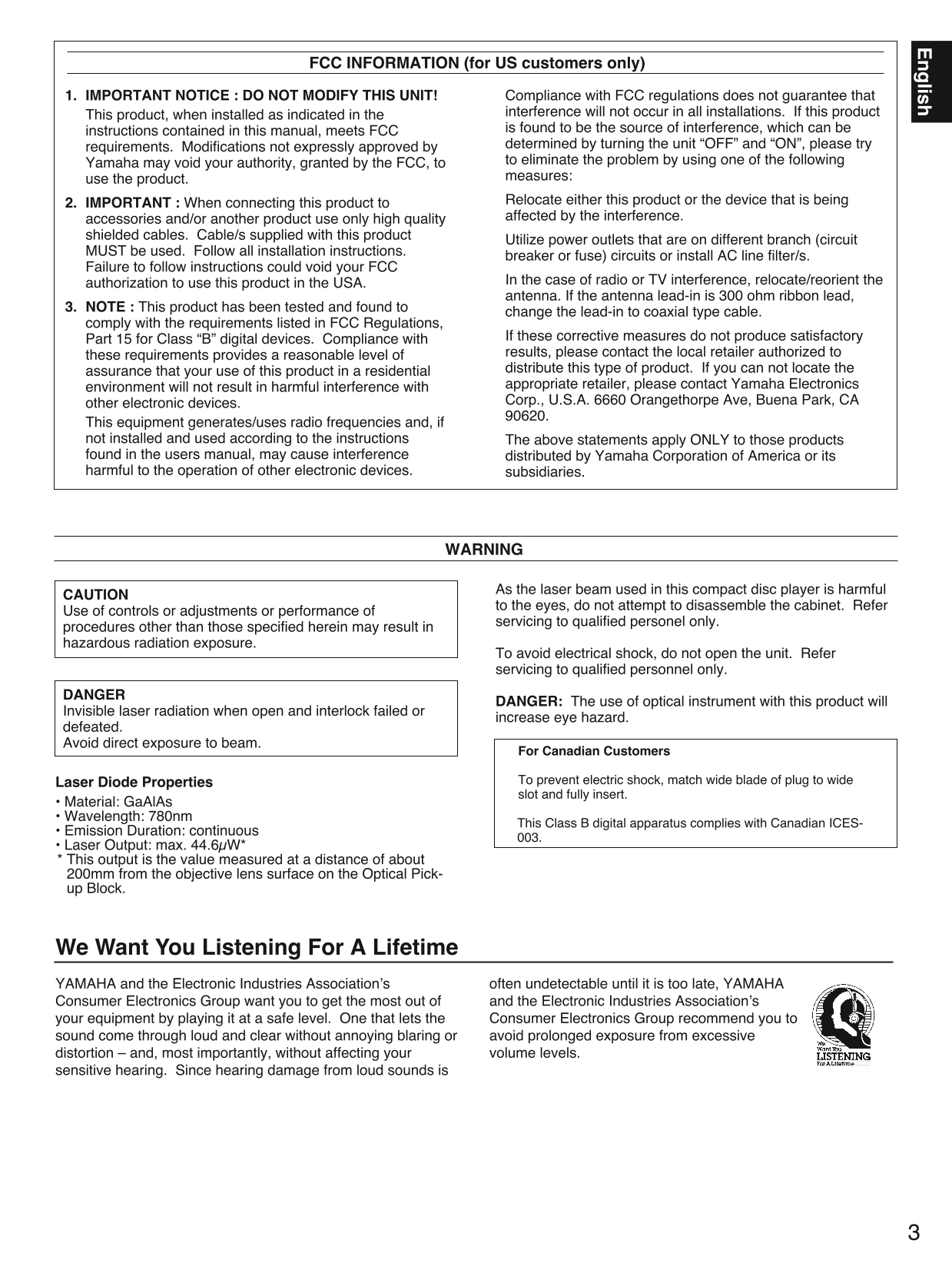 Yamaha CDC-505 & CDC-905 CD Player Owner's/ User Manual (Pages: 24)