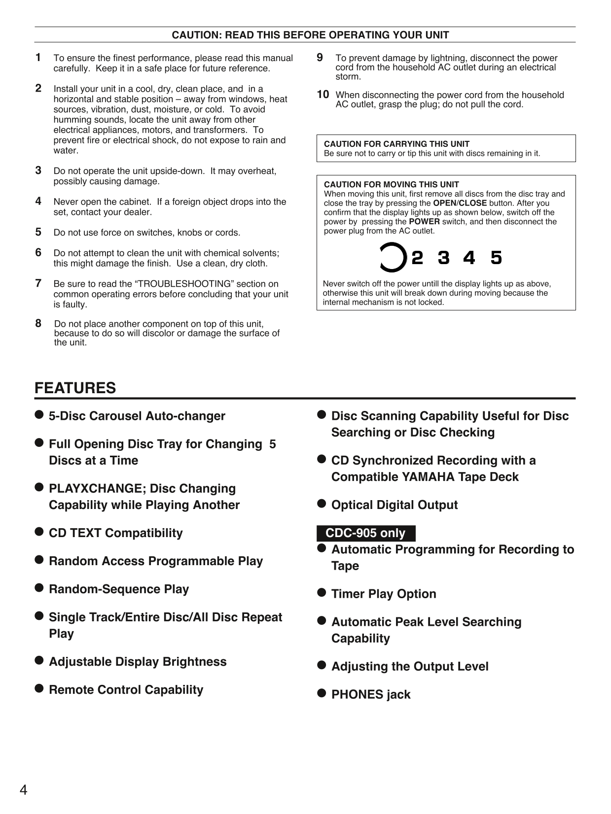 Yamaha CDC-505 & CDC-905 CD Player Owner's/ User Manual (Pages: 24)