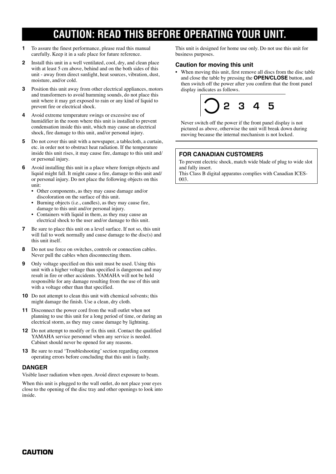 Yamaha CDC-506 & CDC-906 CD Player Owner's/ User Manual (Pages: 28)