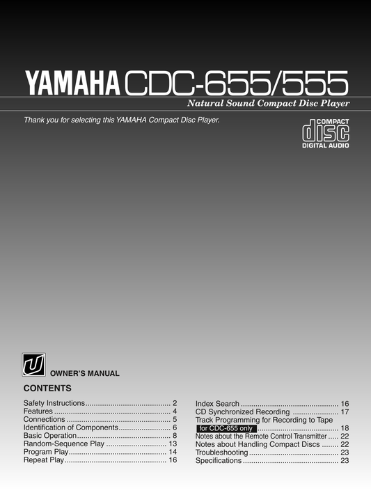 Yamaha CDC-555 & CDC-655 CD Player Owner's/ User Manual (Pages: 24)