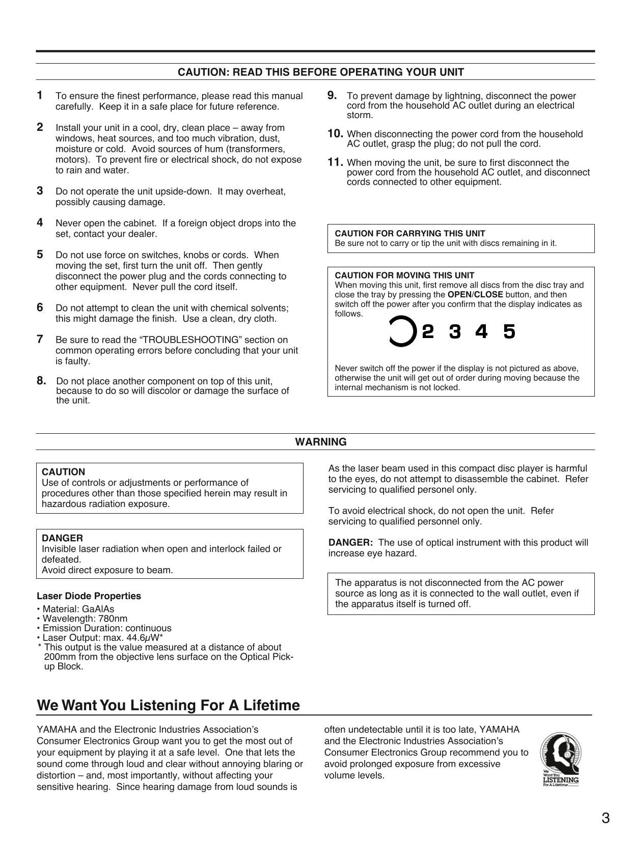 Yamaha CDC-555 & CDC-655 CD Player Owner's/ User Manual (Pages: 24)