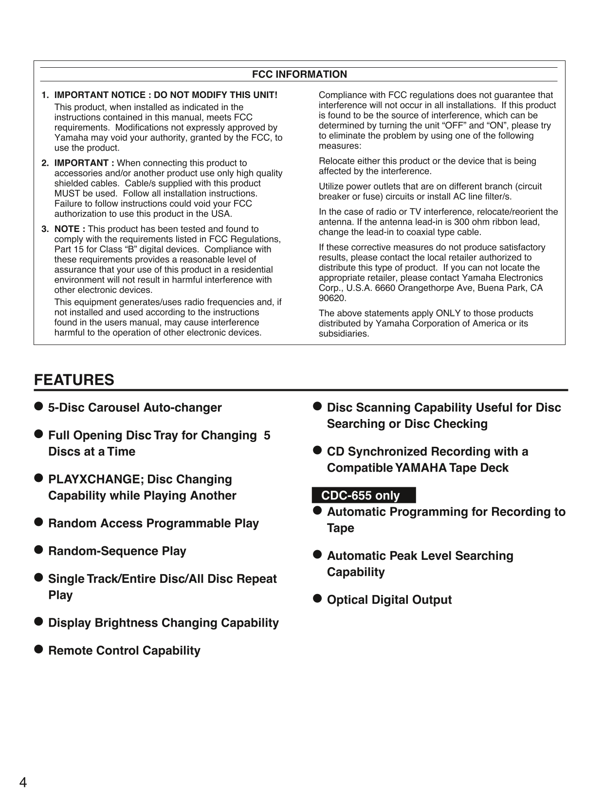 Yamaha CDC-555 & CDC-655 CD Player Owner's/ User Manual (Pages: 24)