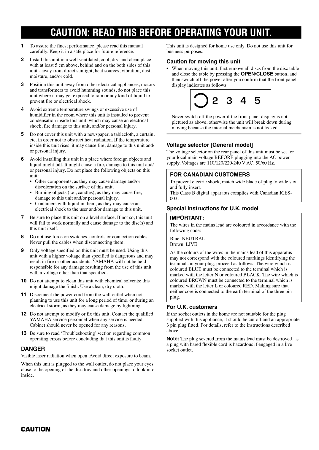 Yamaha CDC-585 & CDC-685 CD Player Owner's/ User Manual (Pages: 28)