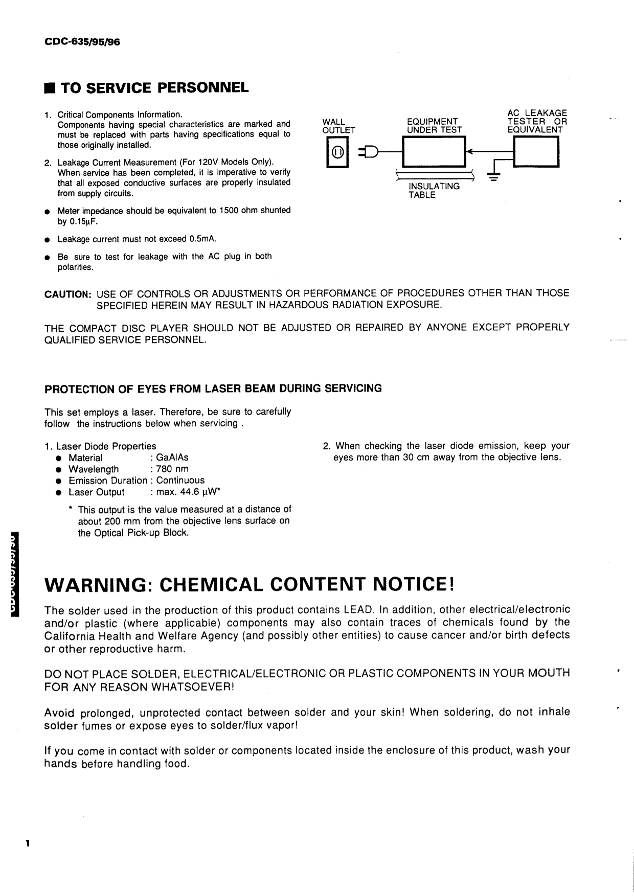 Yamaha CDC-635, CDC-95 & CDC-96 CD Player Service Manual (Pages: 49)