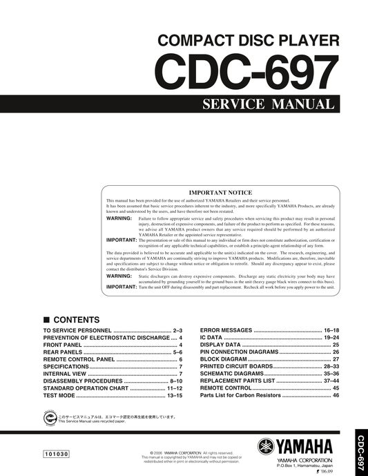 Yamaha CDC-697 CD Player Service Manual (Pages: 49)