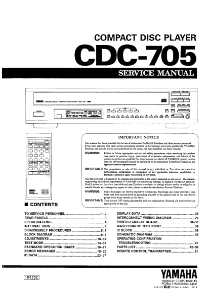 Yamaha CDC-705 CD Player Service Manual (Pages: 45)