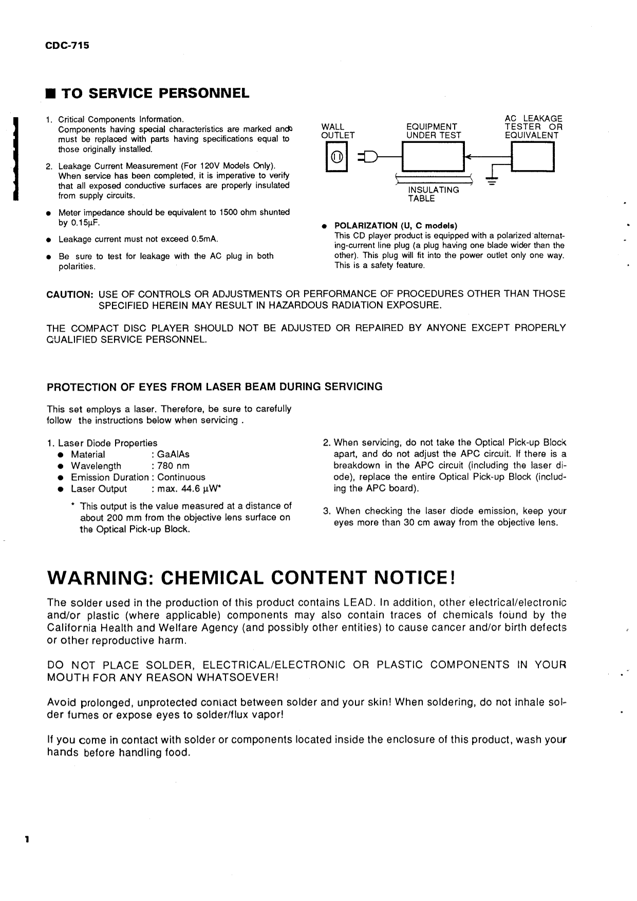 Yamaha CDC-715 CD Player Service Manual (Pages: 48)