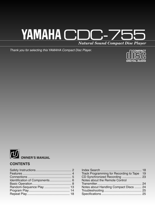 Yamaha CDC-755 CD Player Owner's/ User Manual (Pages: 26)